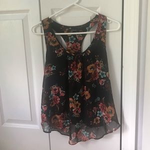 Ambiance Apparel Black Floral-print Racerback Tank